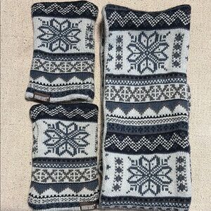 Muk Luks Blue and Gray Knit Winter Set - infinity scarf & hand covering.